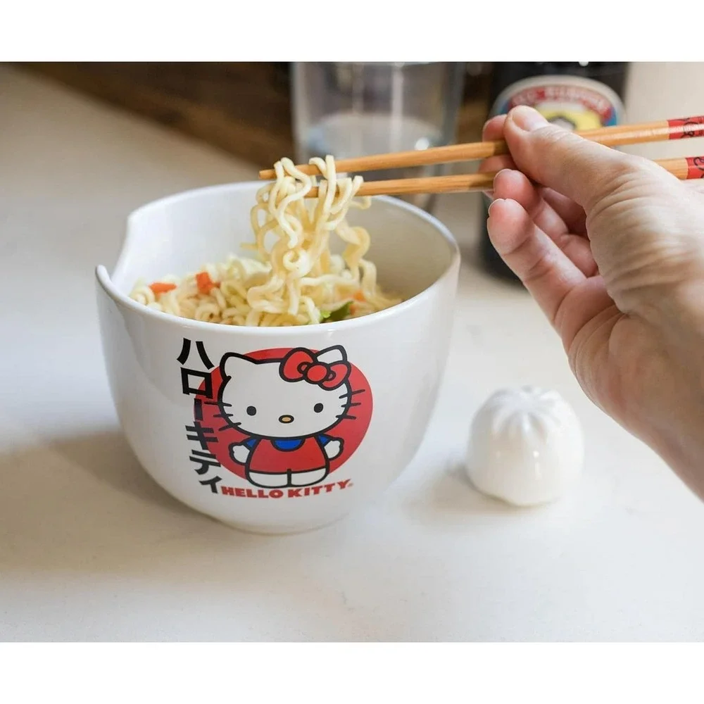 Silver Buffalo Sanrio Hello Kitty Japanese Ceramic Ramen Noodle Rice‎ Bowl